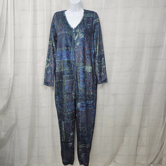 NWT Natural Life Blue Fleece Onsie Jogger Pajamas Zip Cabincore Cozy Lounge S - Picture 1 of 16